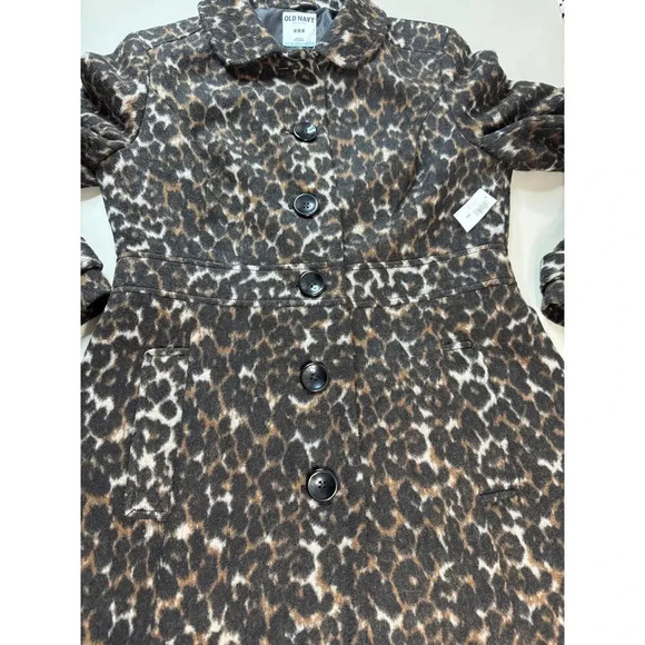 Old Navy Women’s Wool Blend Leopard Pea Coat Size M Peter Pan Collar Lined Retro - Picture 5 of 11